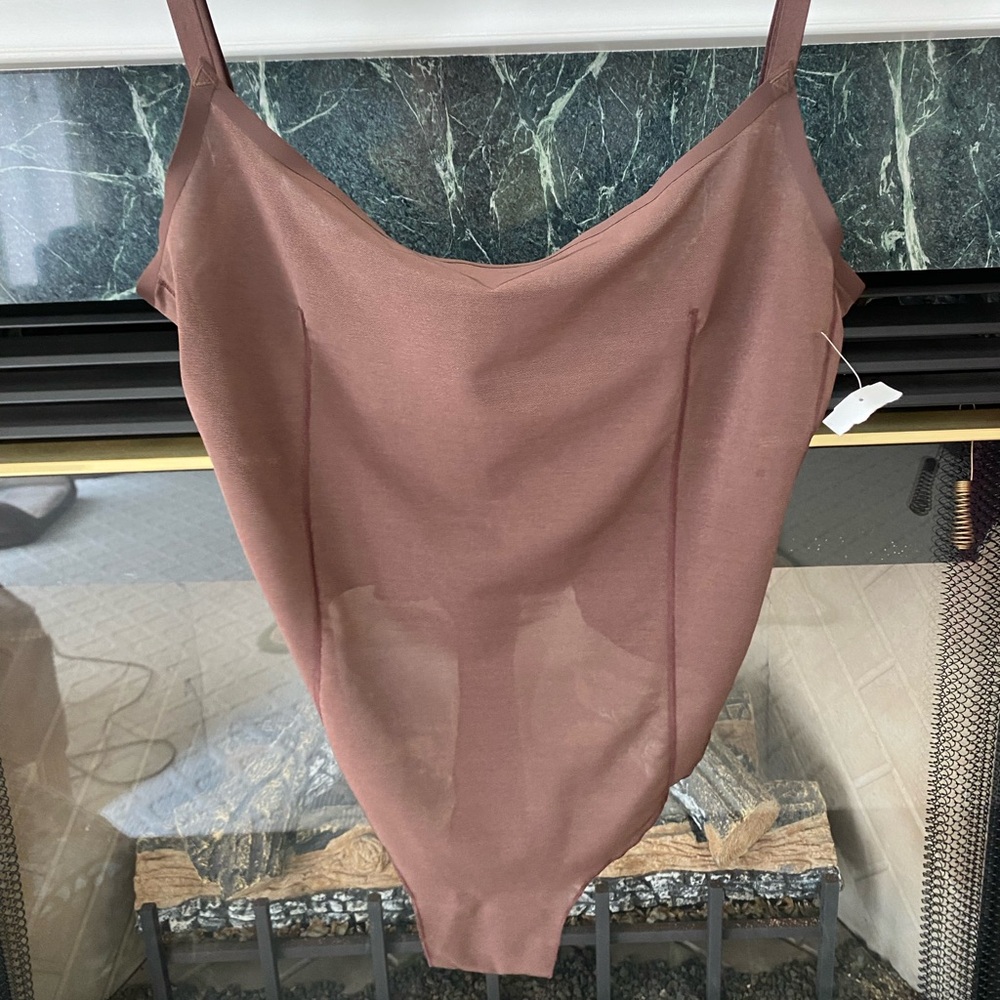 Skims Mesh Bodysuit in Cocoa Brown
